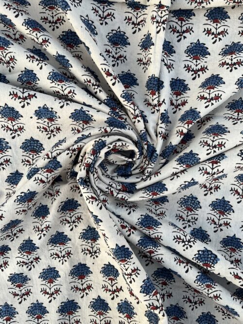 Ivory Indigo Kusum Ajrakh Hand Block Cotton Fabric