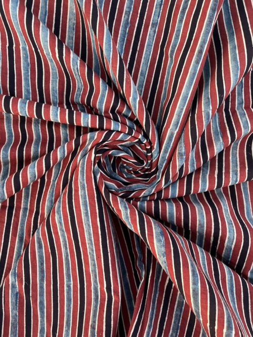 Madder & Indigo Wave Ajrakh Hand Block Cotton Fabric