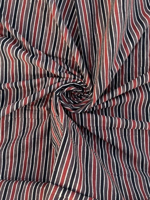 Earth & Ash Stripes Ajrakh Hand Block Cotton Fabric