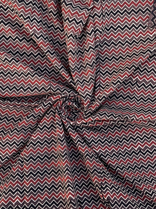 Crimson Earth Zigzag Ajrakh Hand Block Cotton Fabric