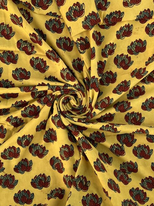 Golden Earth Lotus Ajrakh Hand Block Cotton Fabric