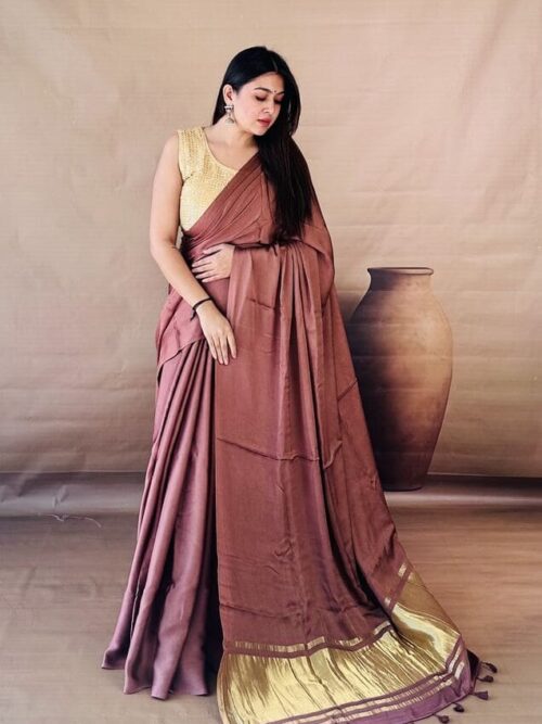 Dusty Rose Mauve Dola Silk Saree