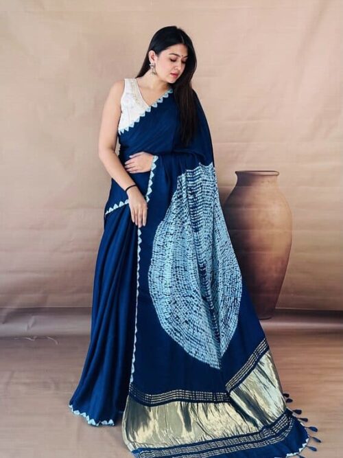 Indigo & Sky Shibori Saree