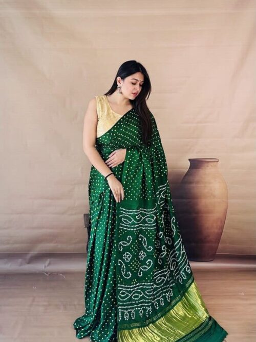 Emerald Green Bandhani Saree